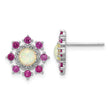 Cheryl M Sterling Silver Rhodium-plated Polished Created Opal and Pink Crystal Flower Post Earrings