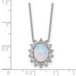 Cheryl M Sterling Silver Rhodium-plated Polished Created Opal and CZ Oval Halo Necklace 18 in - Birthstone Company