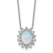 Cheryl M Sterling Silver Rhodium-plated Polished Created Opal and CZ Oval Halo Necklace 18 in - Birthstone Company