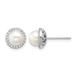 Cheryl M Sterling Silver Rhodium-plated Polished Freshwater Cultured Pearl and CZ Halo Post Earrings - Birthstone Company