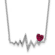 Cheryl M Sterling Silver Rhodium-plated Polished Lab Created Ruby and CZ Heartbeat Necklace 18 in - Birthstone Company