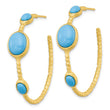 Cheryl M Sterling Silver Gold-plated Brushed and Hammered Lab Created Turquoise Post C-Hoop Earrings - Birthstone Company