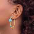 Cheryl M Sterling Silver Gold-plated Brushed and Hammered Lab Created Turquoise Post C-Hoop Earrings - Birthstone Company
