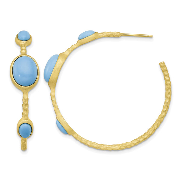 Cheryl M Sterling Silver Gold-plated Brushed and Hammered Lab Created Turquoise Post C-Hoop Earrings - Birthstone Company