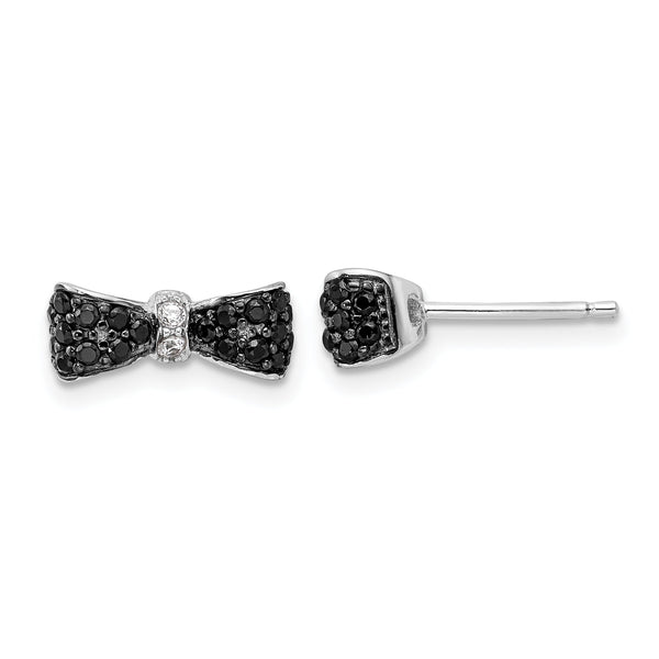 Cheryl M Sterling Silver Rhodium-plated with Black Rhodium Polished Black and White CZ Bow Post Earrings