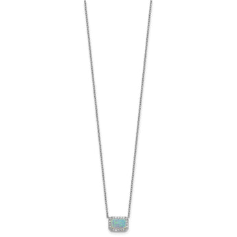 Cubic Zirconia & Lab-Created Opal Rectangle Necklace in Sterling Silver, 18 Inch