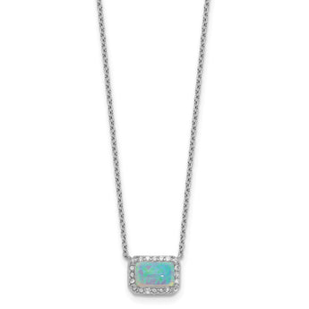 Cubic Zirconia & Lab-Created Opal Rectangle Necklace in Sterling Silver, 18 Inch