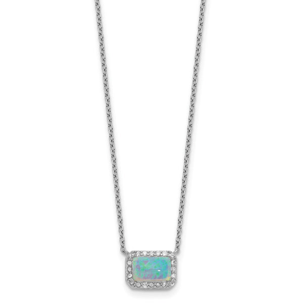 Cubic Zirconia & Lab-Created Opal Rectangle Necklace in Sterling Silver, 18 Inch