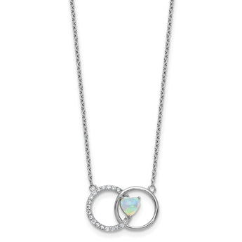 Cubic Zirconia & Lab-Created Opal Circles Heart Necklace in Sterling Silver, 18 Inch
