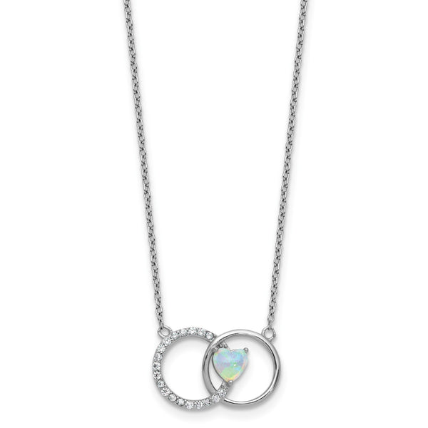 Cubic Zirconia & Lab-Created Opal Circles Heart Necklace in Sterling Silver, 18 Inch