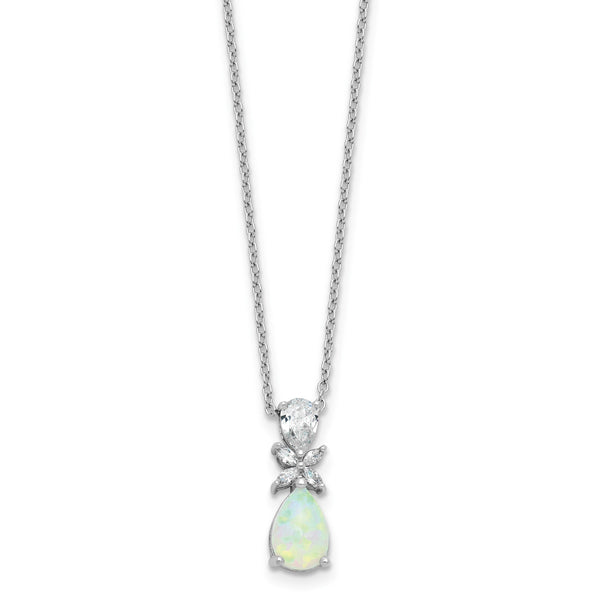 Cubic Zirconia & Lab-Created Opal Teardrop Necklace in Sterling Silver, 18 Inch