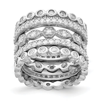 Cheryl M Sterling Silver Rhodium-plated Brilliant-cut CZ 5 Piece Eternity Ring Set - Birthstone Company