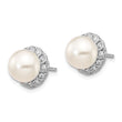 Cheryl M Sterling Silver Rhodium-plated White Freshwater Cultured Pearl and Brilliant-cut CZ Post Earrings - Birthstone Company