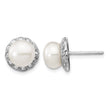 Cheryl M Sterling Silver Rhodium-plated White Freshwater Cultured Pearl and Brilliant-cut CZ Post Earrings - Birthstone Company