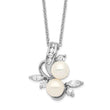 Cheryl M Sterling Silver Rhodium-plated Freshwater Cultured Pearl and Brilliant-cut CZ Leaves 18 Inch Necklace
