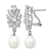 Cheryl M Sterling Silver Rhodium-plated Teardrop Freshwater Cultured Pearl Marquise-cut and Brilliant-cut CZ Fancy Omega Back Dangle Earrings - Birthstone Company