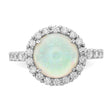 Cheryl M Sterling Silver Rhodium-plated Cabochon Lab Created Opal and Brilliant-cut CZ Halo Ring