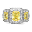 Cheryl M Sterling Silver Rhodium-plated Yellow Radiant-cut and White Brilliant-cut CZ 3 Stone Ring