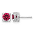 Cheryl M Sterling Silver Rhodium-plated Brilliant-cut 6.5mm Lab Created Ruby and Brilliant-cut White CZ Stud Post Earrings - Birthstone Company