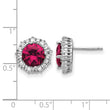 Cheryl M Sterling Silver Rhodium-plated Brilliant-cut Lab Created Ruby and Brilliant-cut/Baguette-cut White CZ Post Earrings - Birthstone Company