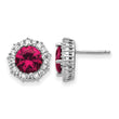 Cheryl M Sterling Silver Rhodium-plated Brilliant-cut Lab Created Ruby and Brilliant-cut/Baguette-cut White CZ Post Earrings - Birthstone Company
