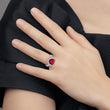 Cheryl M Sterling Silver Rhodium-plated 100 Facet Lab Created Ruby and Brilliant-cut White CZ Heart Halo Ring