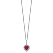 Cheryl M Sterling Silver Rhodium-plated 100 Facet Lab Created Ruby and Brilliant-cut White CZ Heart Halo 18 Inch Necklace