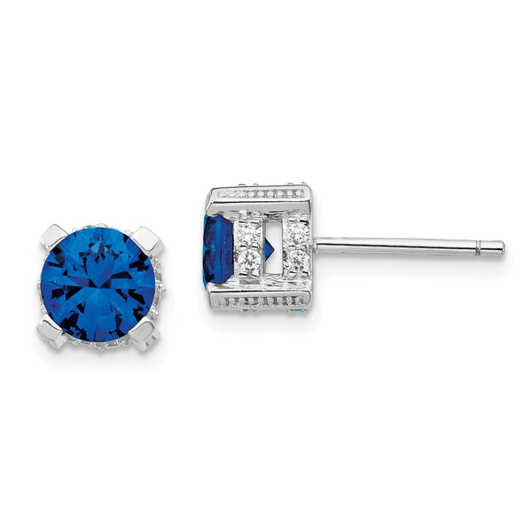 Cheryl Sterling Silver Rhodium-Plated Blue Spinel & White CZ Stud Earrings