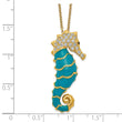 Cheryl M Sterling Silver Gold-plated Enameled Brilliant-cut Black and White CZ Seahorse 18 Inch Necklace