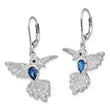 Cheryl M Sterling Silver Rhodium-plated Brilliant-cut Lab Created Dark Blue Spinel and Brilliant-cut White CZ Hummingbird Leverback Dangle Earrings - Birthstone Company