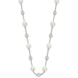 Cheryl M Sterling Silver Rhodium-plated Glass Pearl and Brilliant-cut CZ Bezel Station 36 Inch Necklace