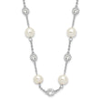 Cheryl M Sterling Silver Rhodium-plated Glass Pearl and Brilliant-cut CZ Bezel Station 36 Inch Necklace