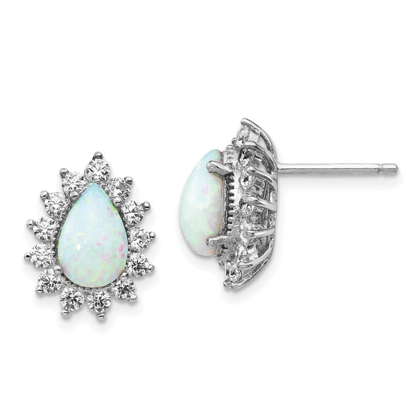 Cheryl Sterling Silver Teardrop Halo Earrings with Opal & CZ Stone