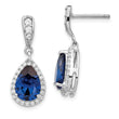Sterling Silver Rhodium-Plated Blue Spinel & CZ Teardrop Dangle Earrings