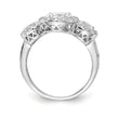 Cheryl M Sterling Silver Rhodium-plated Brilliant-cut CZ Three Stone Halo Ring