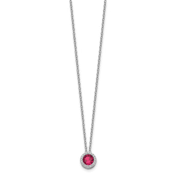 Cheryl M Sterling Silver Rhodium-plated Brilliant-cut Lab Created Ruby and Brilliant-cut White CZ Round Halo 18 Inch Necklace