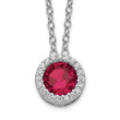 Cheryl M Sterling Silver Rhodium-plated Brilliant-cut Lab Created Ruby and Brilliant-cut White CZ Round Halo 18 Inch Necklace