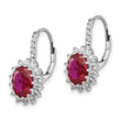 Cheryl M Sterling Silver Rhodium-plated Brilliant-cut Lab Created Ruby and Brilliant-cut White CZ Oval Halo Leverback Earrings - Birthstone Company