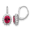 Cheryl M Sterling Silver Rhodium-plated Brilliant-cut Lab Created Ruby and Brilliant-cut White CZ Oval Halo Leverback Earrings - Birthstone Company