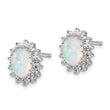 Cheryl M Sterling Silver Rhodium-plated Cabochon Lab Created Opal and Brilliant-cut CZ Oval Halo Post Earrings - Birthstone Company