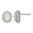Cheryl M Sterling Silver Rhodium-plated Cabochon Lab Created Opal and Brilliant-cut CZ Oval Halo Post Earrings - Birthstone Company