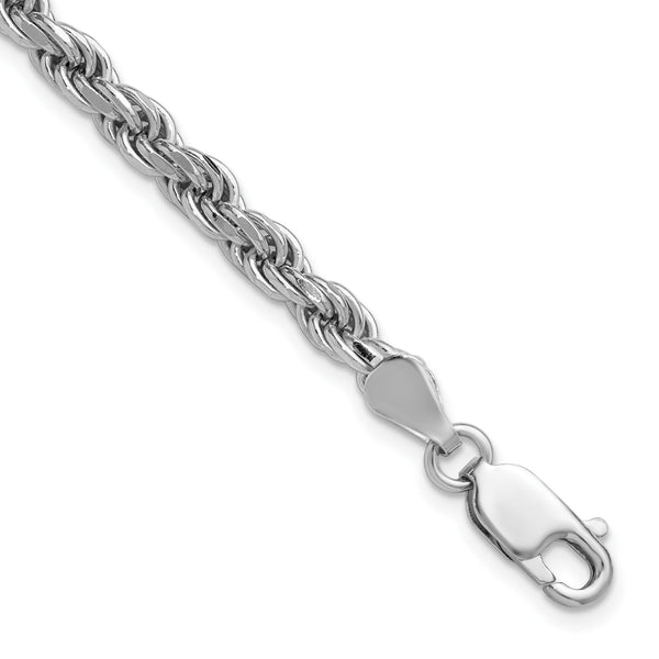 Sterling Silver Rhodium-plated 4.25mm Diamond-cut Rope Chain - Birthstone Company