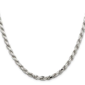 Sterling Silver 925 Unisex Polished Diamond-Cut Rope Chain Necklace 20 - 26