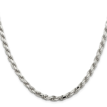 Sterling Silver 925 Unisex Polished Diamond-Cut Rope Chain Necklace 20 26 in - Birthstone Company