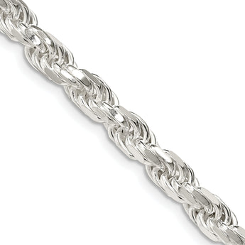 Sterling Silver 925 Unisex Polished Diamond-Cut Rope Chain Necklace 20 - 26