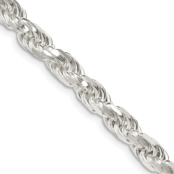 Sterling Silver 925 Unisex Polished Diamond-Cut Rope Chain Necklace 20 - 26