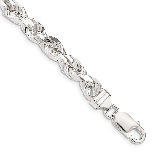 Sterling Silver 7mm Diamond-cut Polished 8 Sides Rope Chain