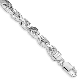 Sterling Silver Rhodium-plated 7mm Diamond-cut Rope Chain - Birthstone Company