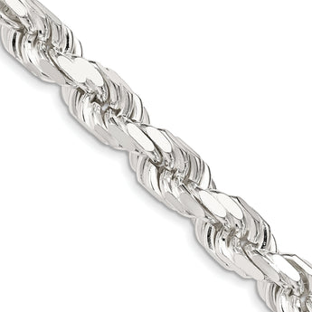 Sterling Silver 9.5mm Diamond-cut Rope Chain