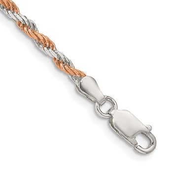 Sterling Silver And Rose Vermeil 2.5mm Diamond-cut Rope Chain - Birthstone Company